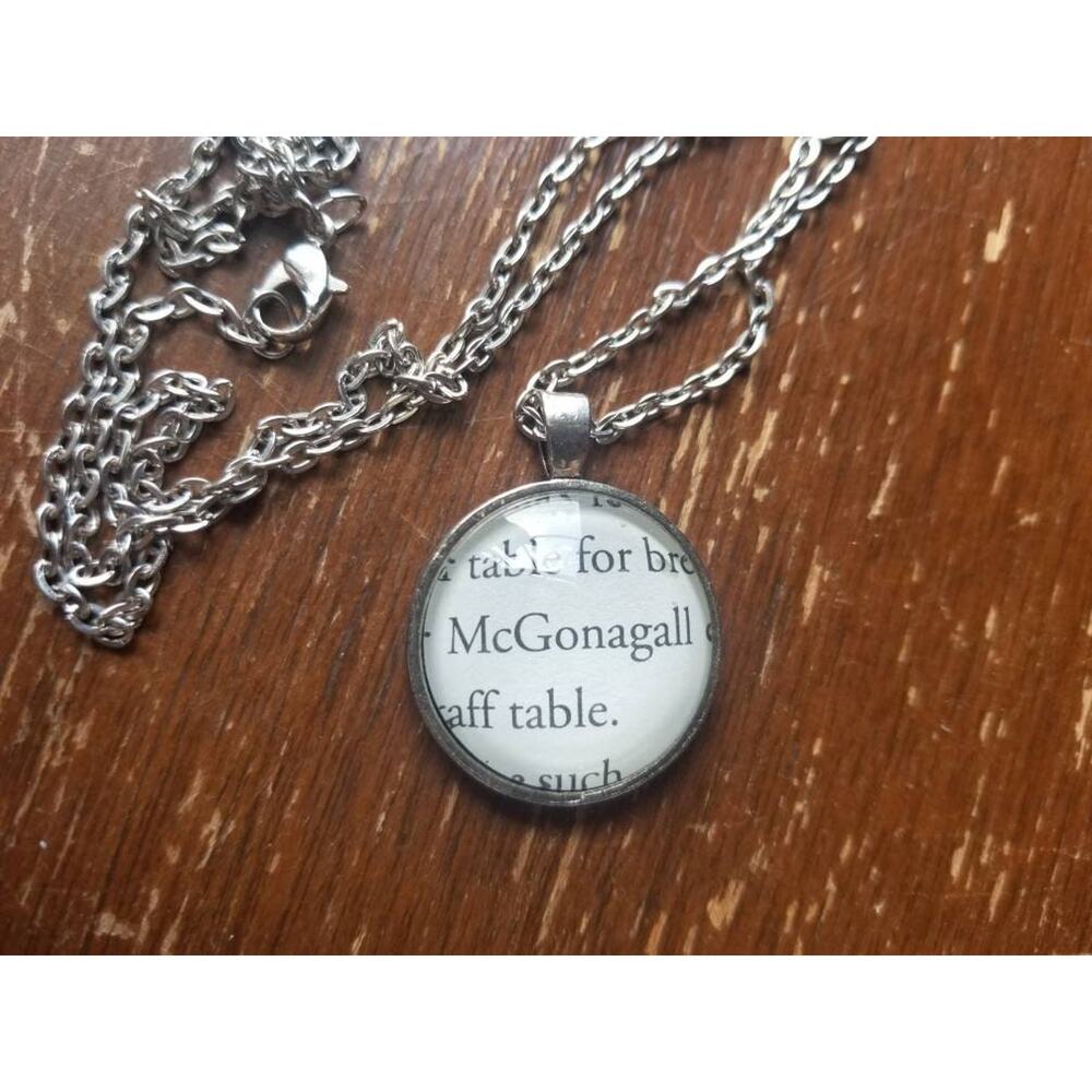 Professor McGonagall pendant necklace made with Harry Potter book pages